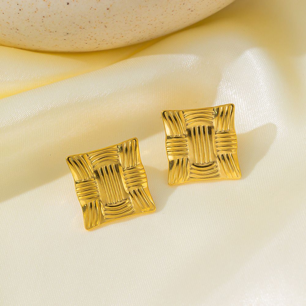 MYKI Gold Plated Textured Square Anti Tarnish Earrings | MYKI (MKERCH1009G-SSYI)