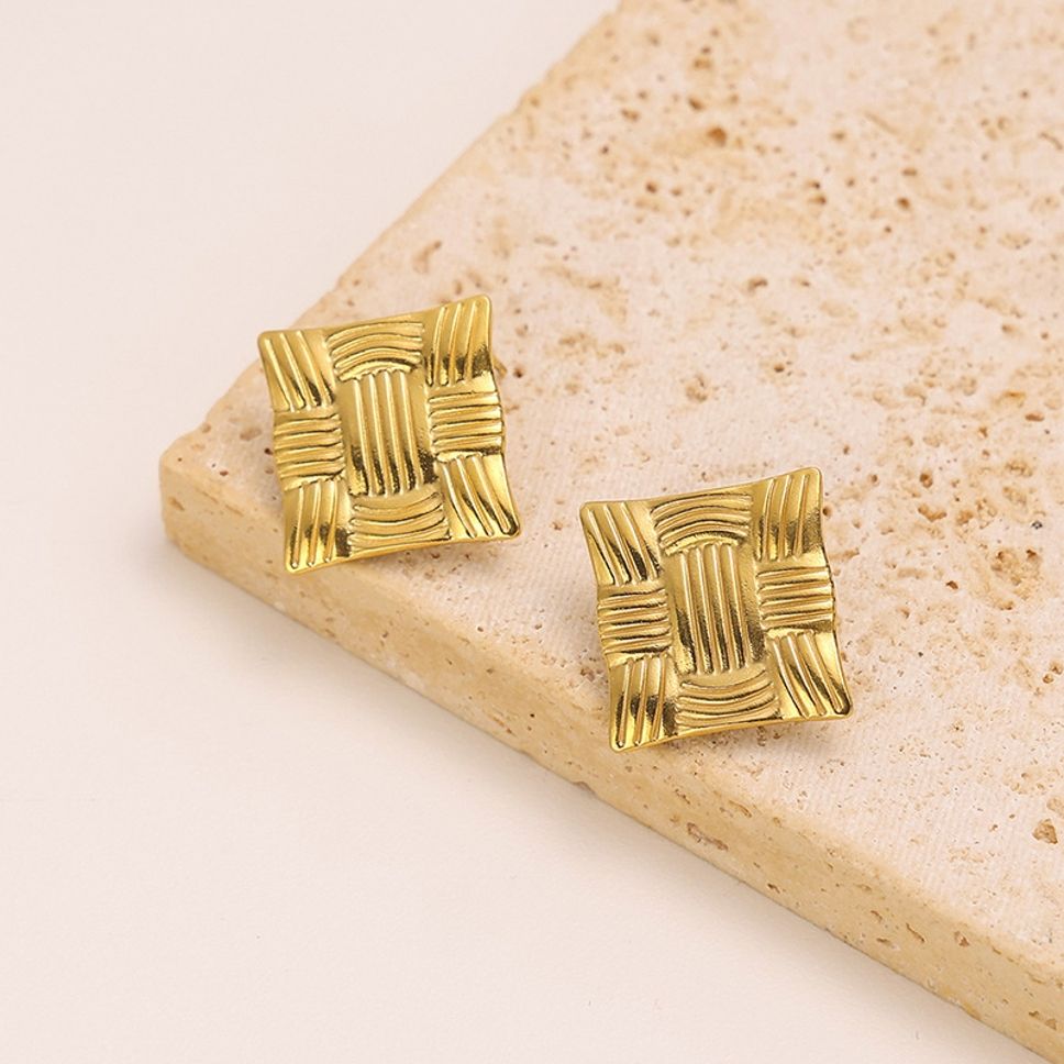 MYKI Gold Plated Textured Square Anti Tarnish Earrings | MYKI (MKERCH1009G-SSYI)