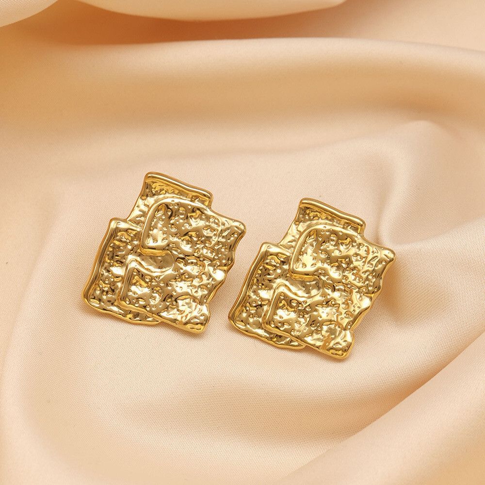 MYKI Gold Plated Sculpted Texture Anti Tarnish Earrings | MYKI (MKERCH1011G-SSYI)