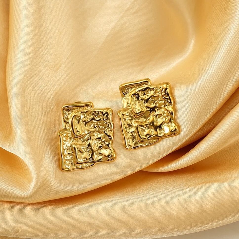 MYKI Gold Plated Sculpted Texture Anti Tarnish Earrings | MYKI (MKERCH1011G-SSYI)