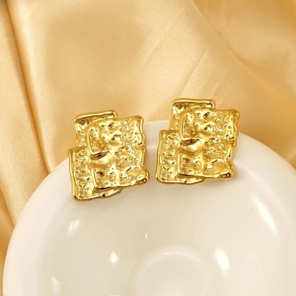 MYKI Gold Plated Sculpted Texture Anti Tarnish Earrings | MYKI (MKERCH1011G-SSYI)