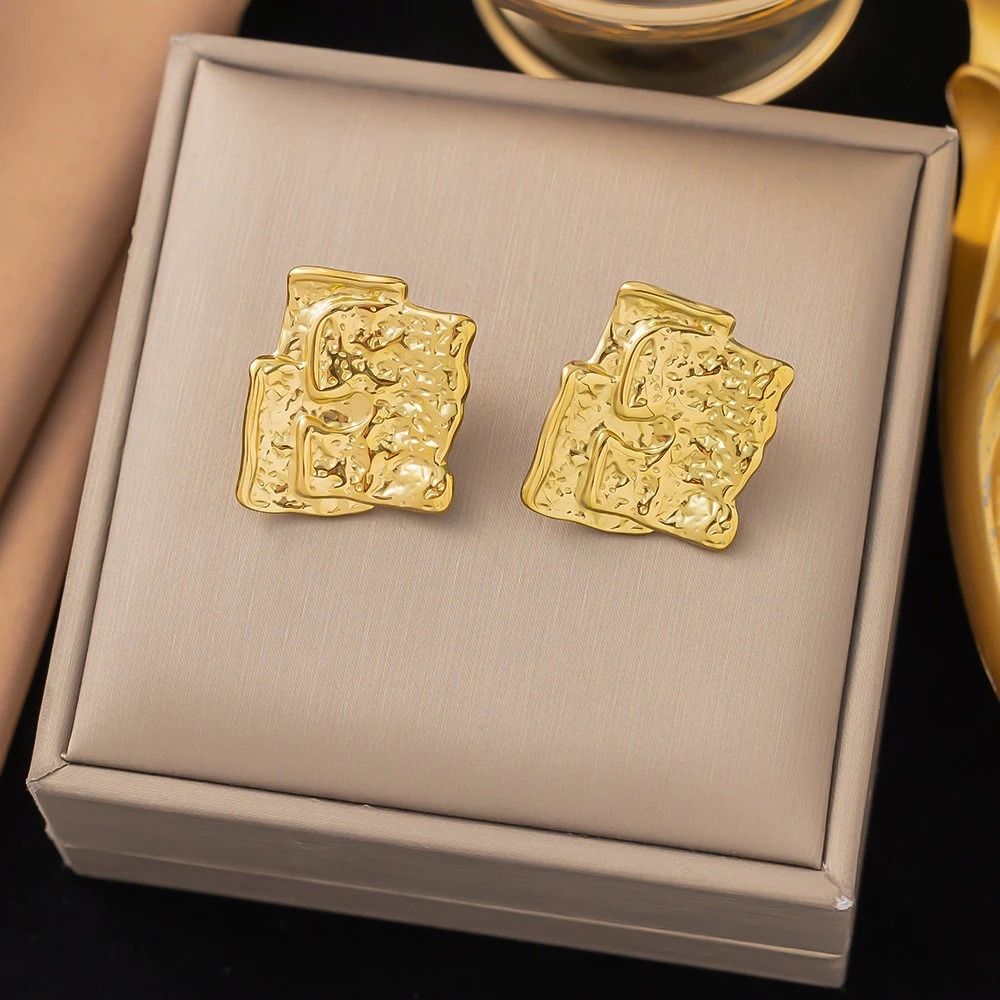 MYKI Gold Plated Sculpted Texture Anti Tarnish Earrings | MYKI (MKERCH1011G-SSYI)