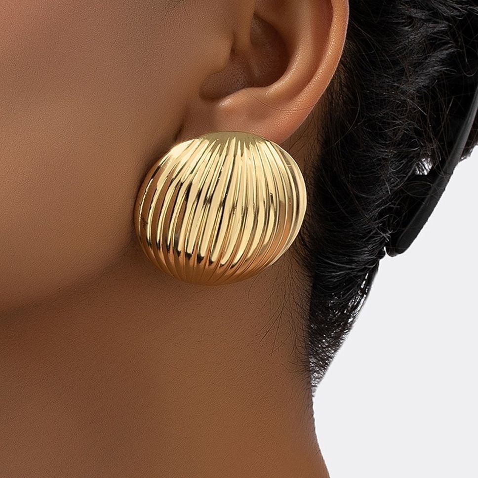 MYKI Gold Plated Round Dome Anti Tarnish Earrings | MYKI (MKERCH1012G-SSYI)