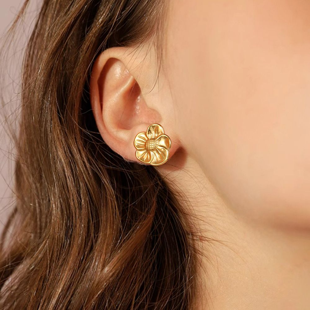 MYKI Gold Plated Floral Stud Anti Tarnish Earrings | MYKI (MKERCH1013G-SSYI)