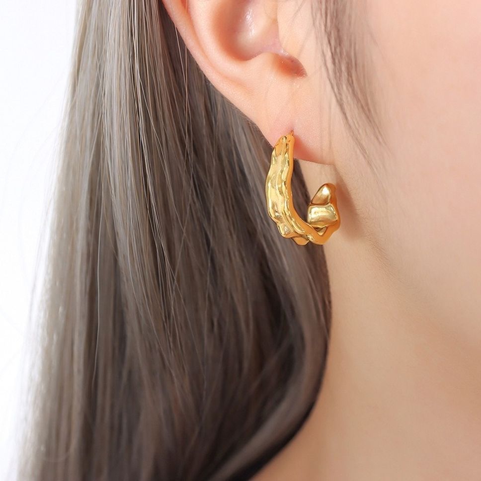 MYKI Gold Plated Anti Tarnish Ripple Hoop Earrings | MYKI (MKERCH1014G-SSYI)