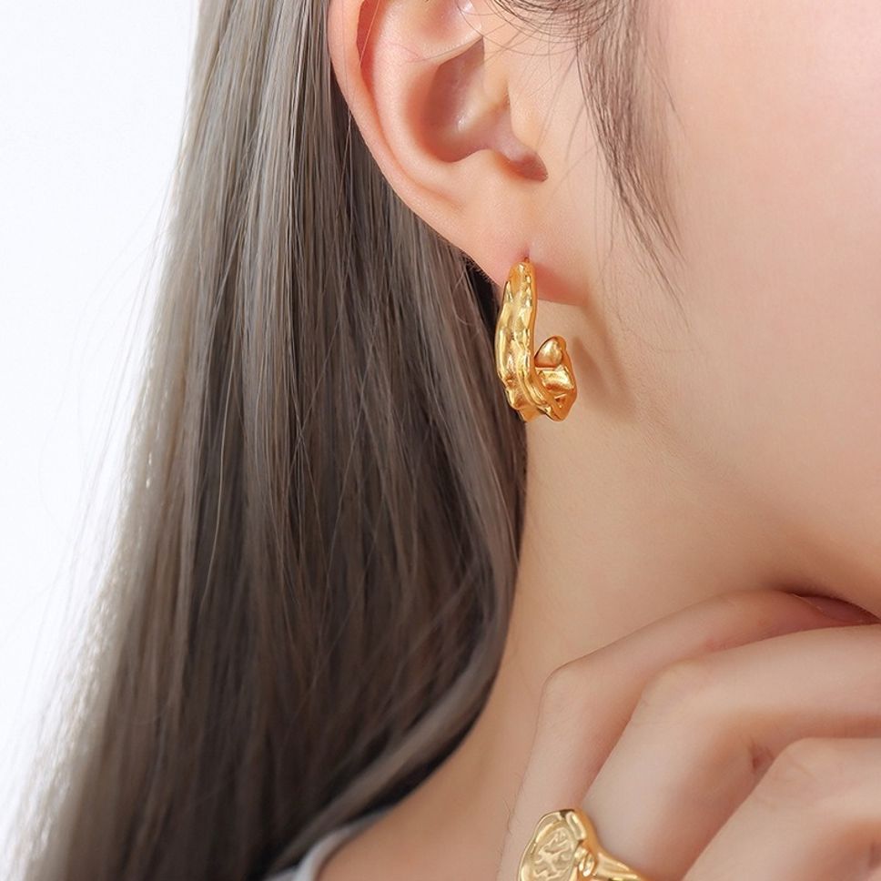MYKI Gold Plated Anti Tarnish Ripple Hoop Earrings | MYKI (MKERCH1014G-SSYI)