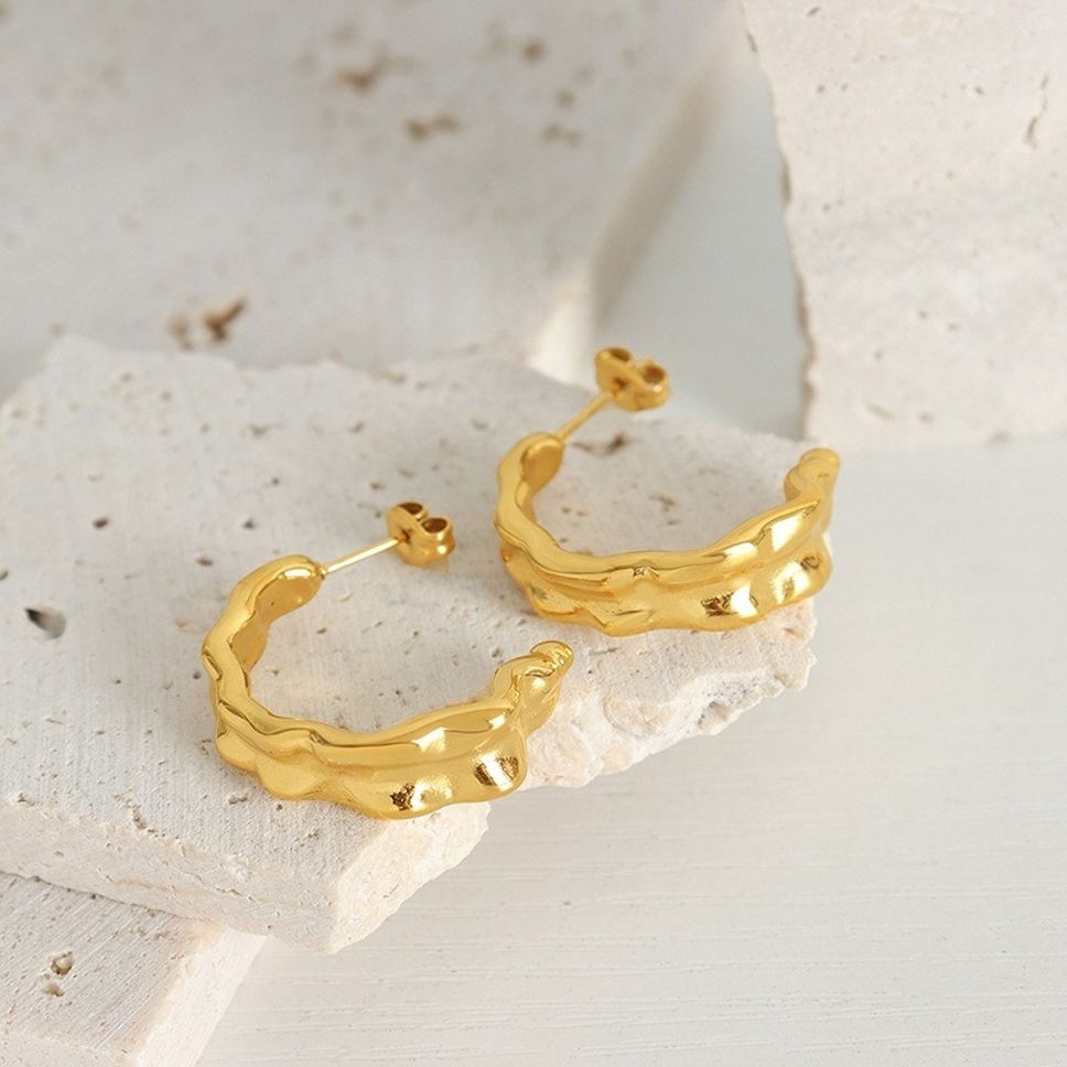 MYKI Gold Plated Anti Tarnish Ripple Hoop Earrings | MYKI (MKERCH1014G-SSYI)