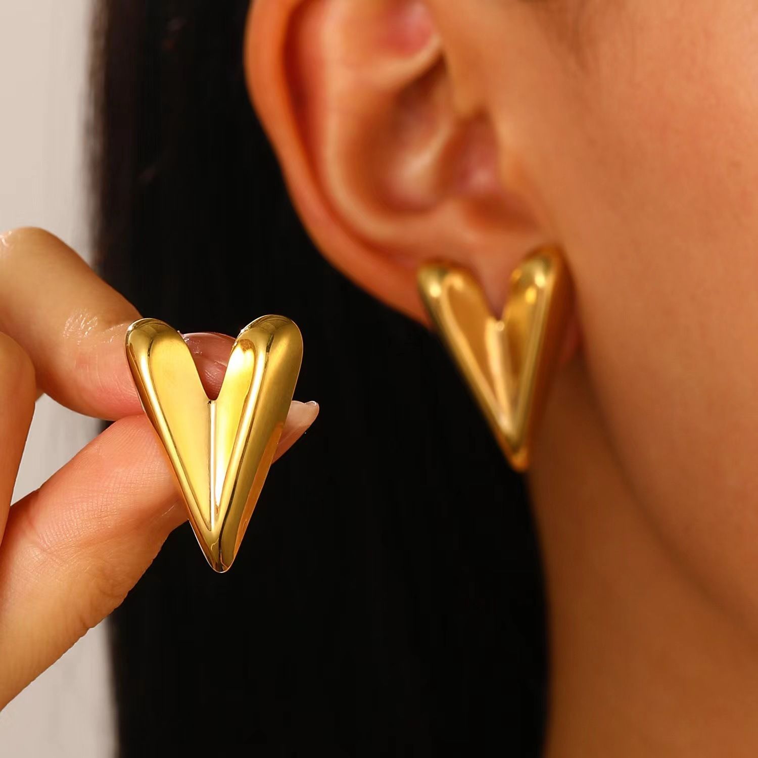 MYKI Gold Plated Anti Tarnish Heart Stud Earrings | MYKI (MKERCH1015G-SSYI)