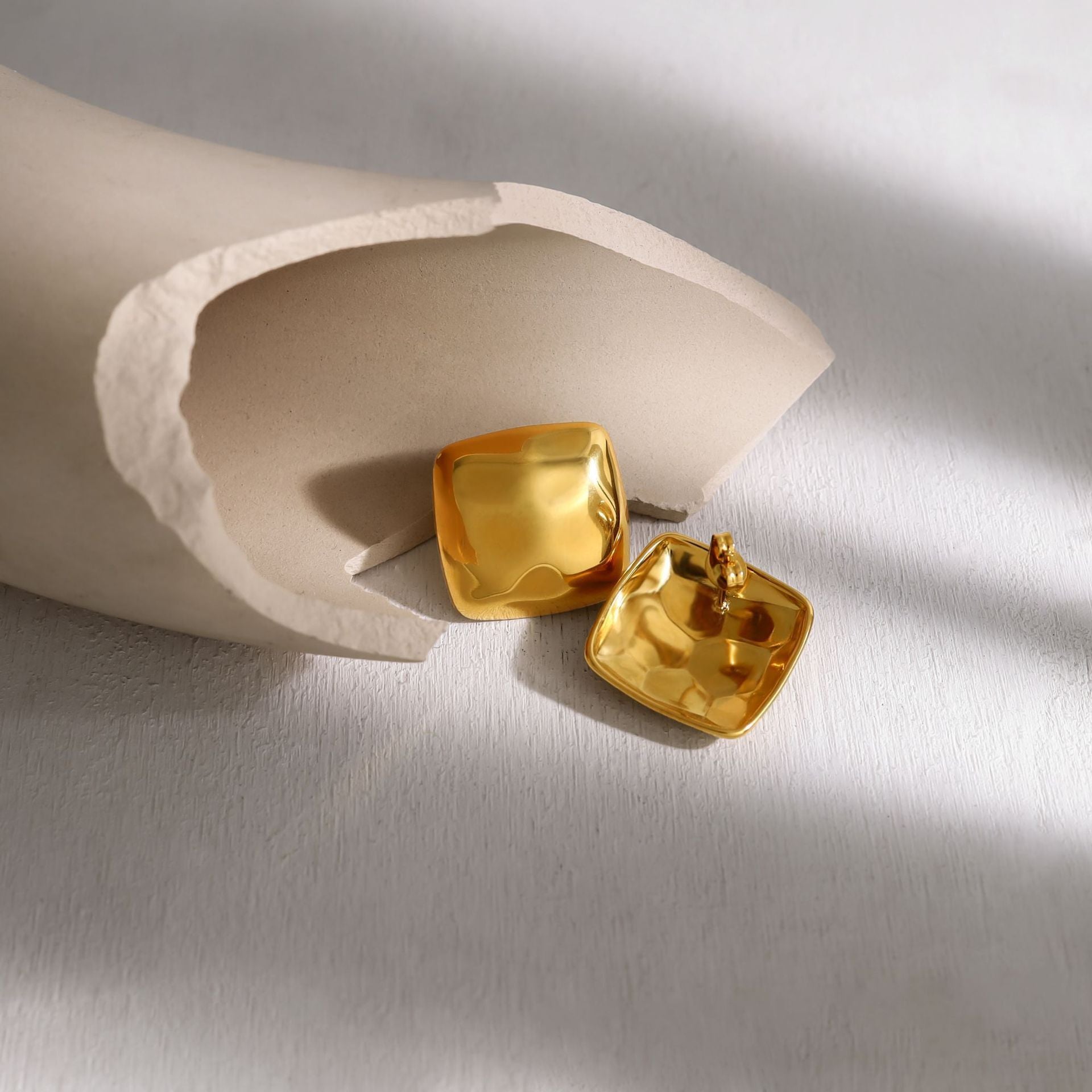 MYKI Puffed Square Anti Tarnish Earrings | MYKI (MKERCH1019S-SSYI)