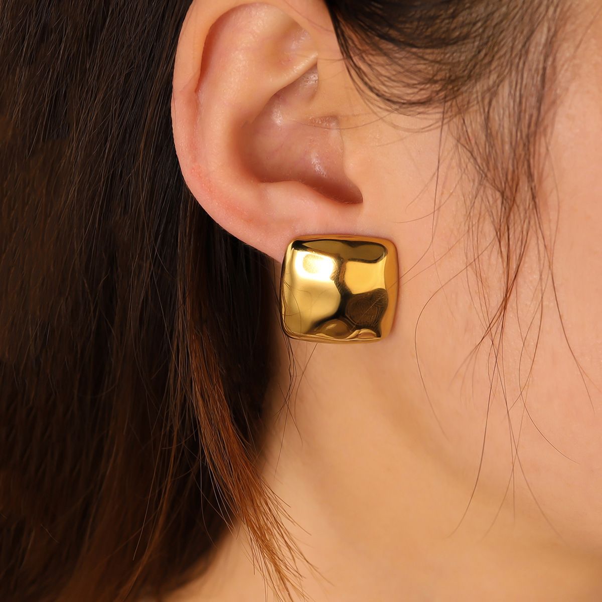 MYKI Puffed Square Anti Tarnish Earrings | MYKI (MKERCH1019S-SSYI)