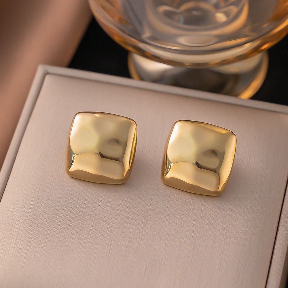 MYKI Gold Plated Square Puff Anti Tarnish Earrings | MYKI (MKERCH1019G-SSYI)