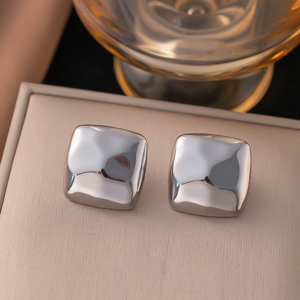 MYKI Silver Puffed Square Anti Tarnish Earrings | MYKI (MKERCH1019S-SSYI)