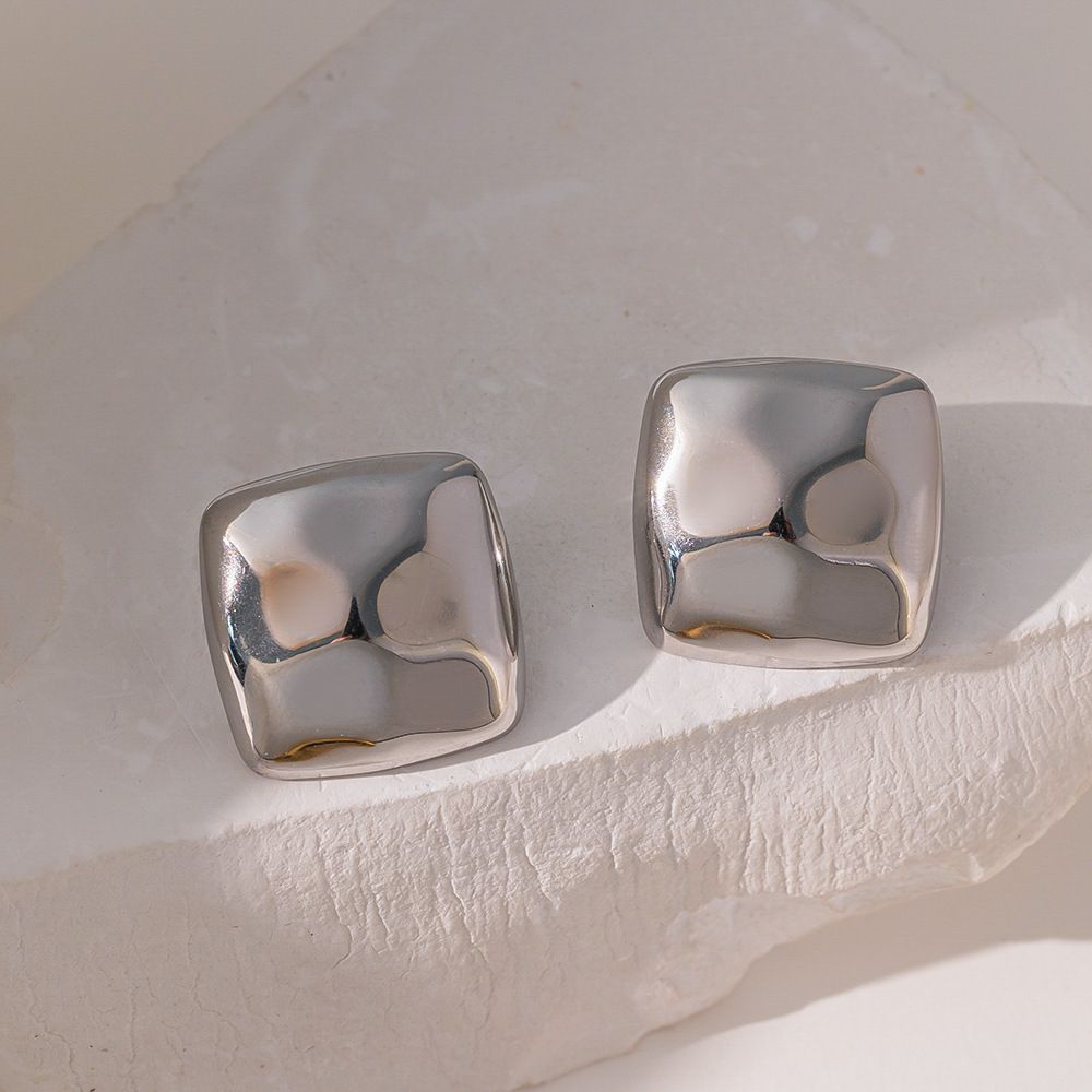 MYKI Puffed Square Anti Tarnish Earrings | MYKI (MKERCH1019S-SSYI)