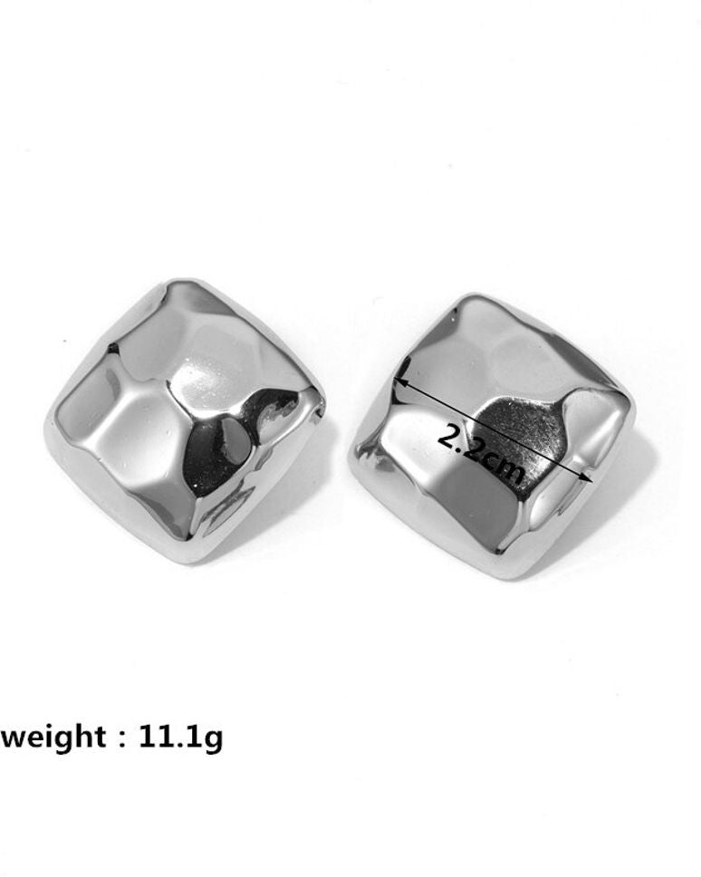 MYKI Puffed Square Anti Tarnish Earrings | MYKI (MKERCH1019S-SSYI)