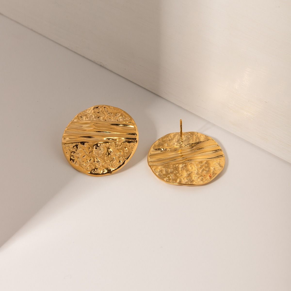 MYKI Gold Plated Textured Disc Anti Tarnish Earrings | MYKI (MKERCH1020G-SSYI)