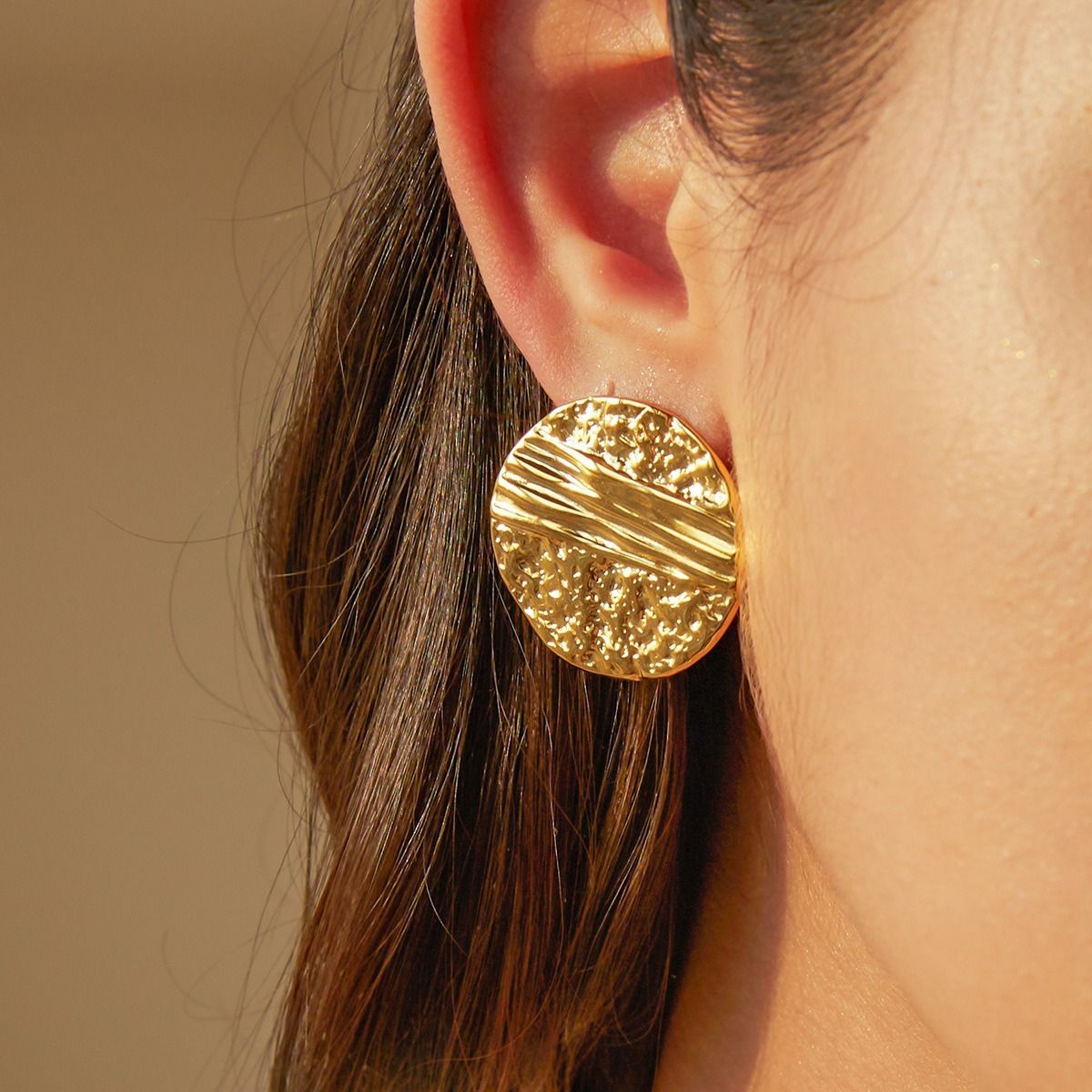 MYKI Gold Plated Textured Disc Anti Tarnish Earrings | MYKI (MKERCH1020G-SSYI)