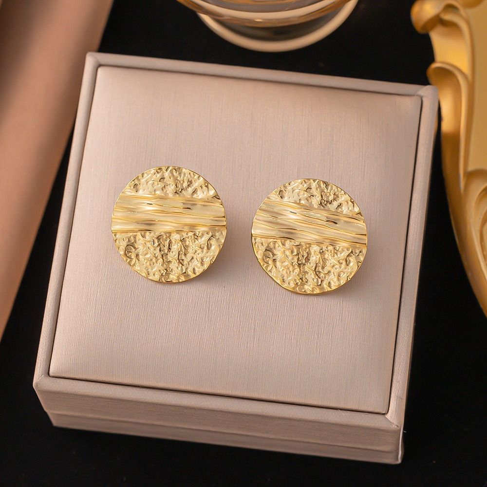 MYKI Gold Plated Textured Disc Anti Tarnish Earrings | MYKI (MKERCH1020G-SSYI)