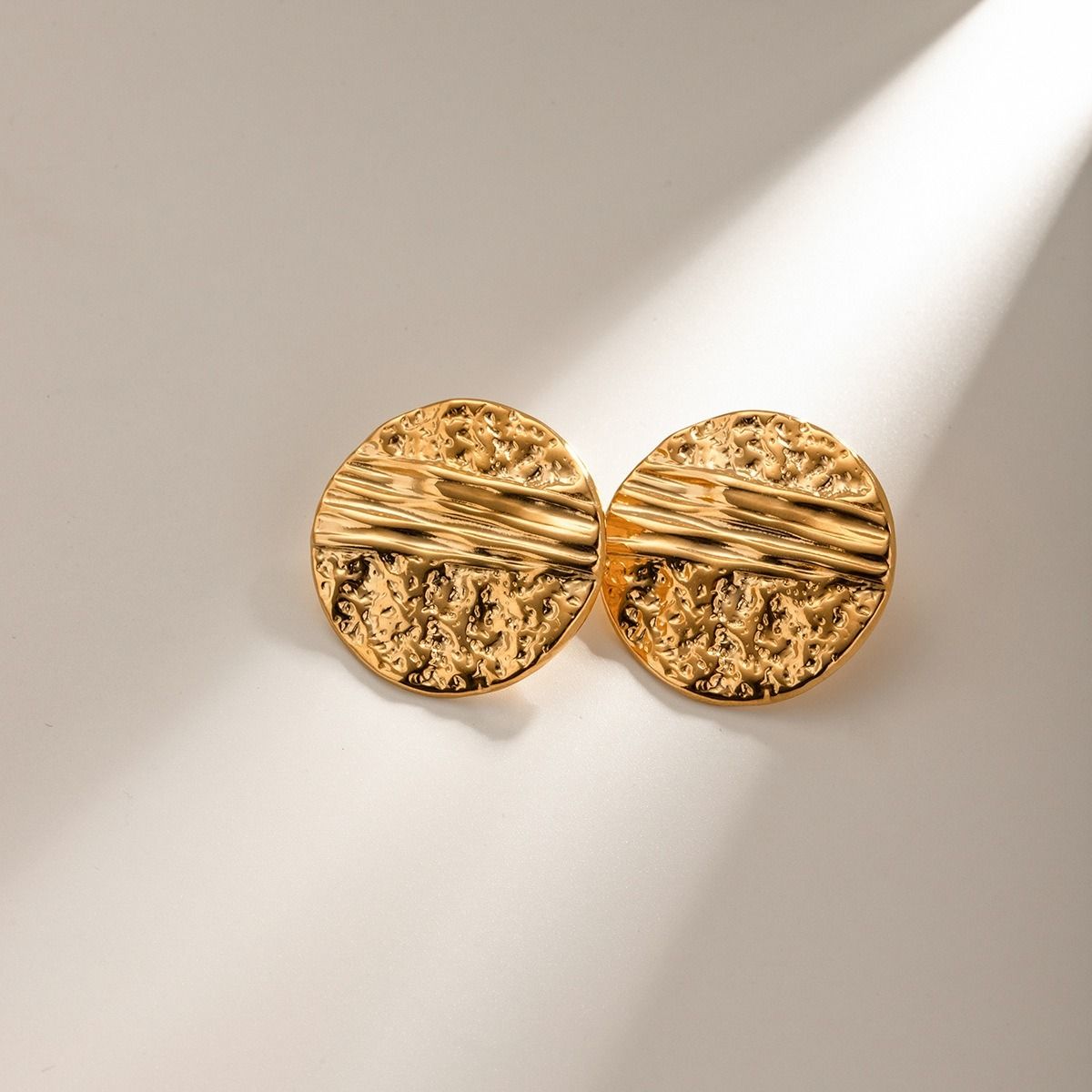 MYKI Gold Plated Textured Disc Anti Tarnish Earrings | MYKI (MKERCH1020G-SSYI)