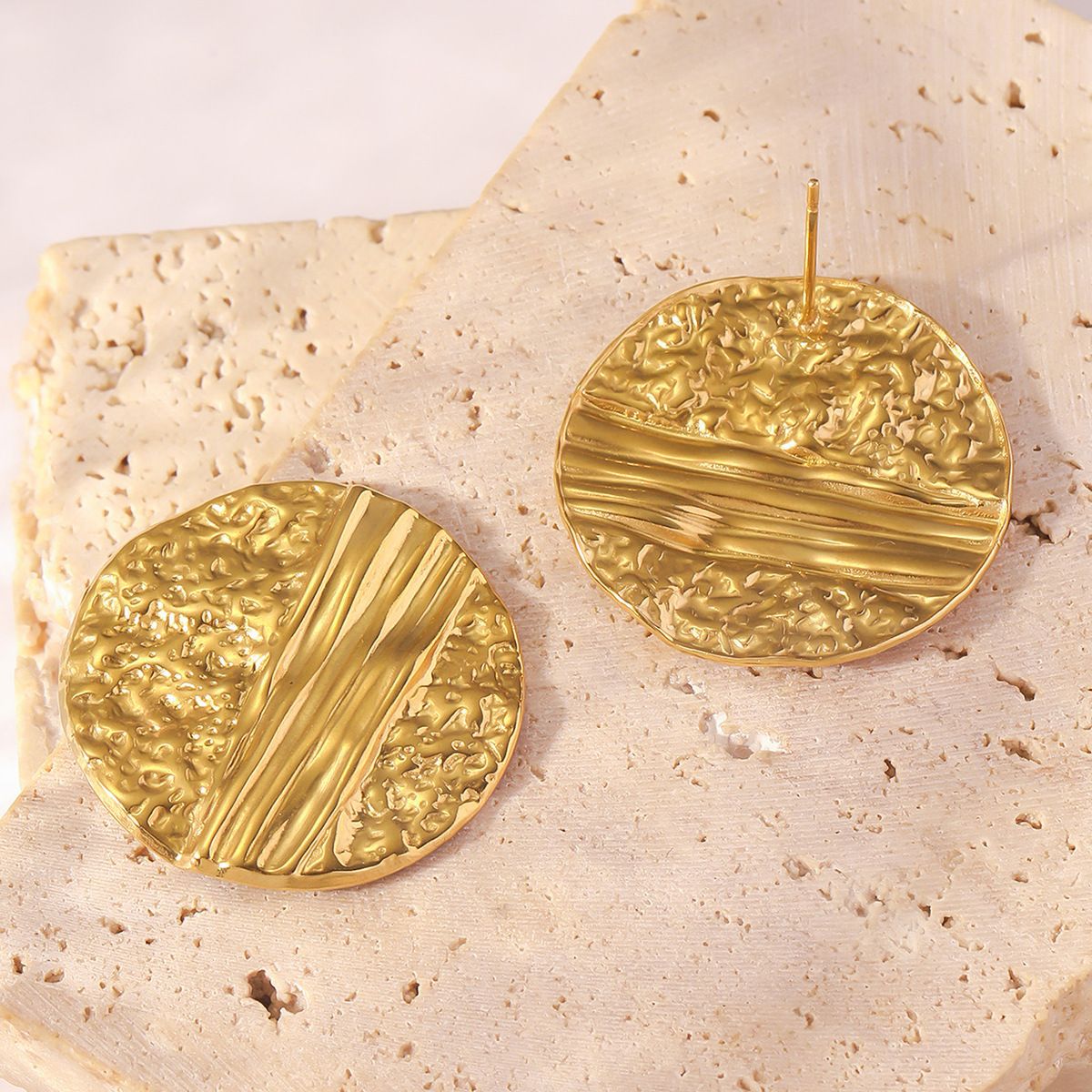 MYKI Gold Plated Textured Disc Anti Tarnish Earrings | MYKI (MKERCH1020G-SSYI)
