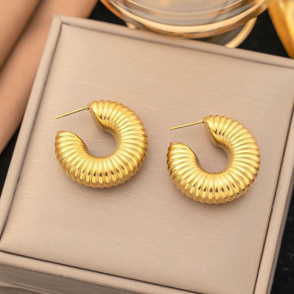 MYKI Gold Plated Crescent Ribbed Hoop Earrings | MYKI (MKERCH1026G-SSYI)