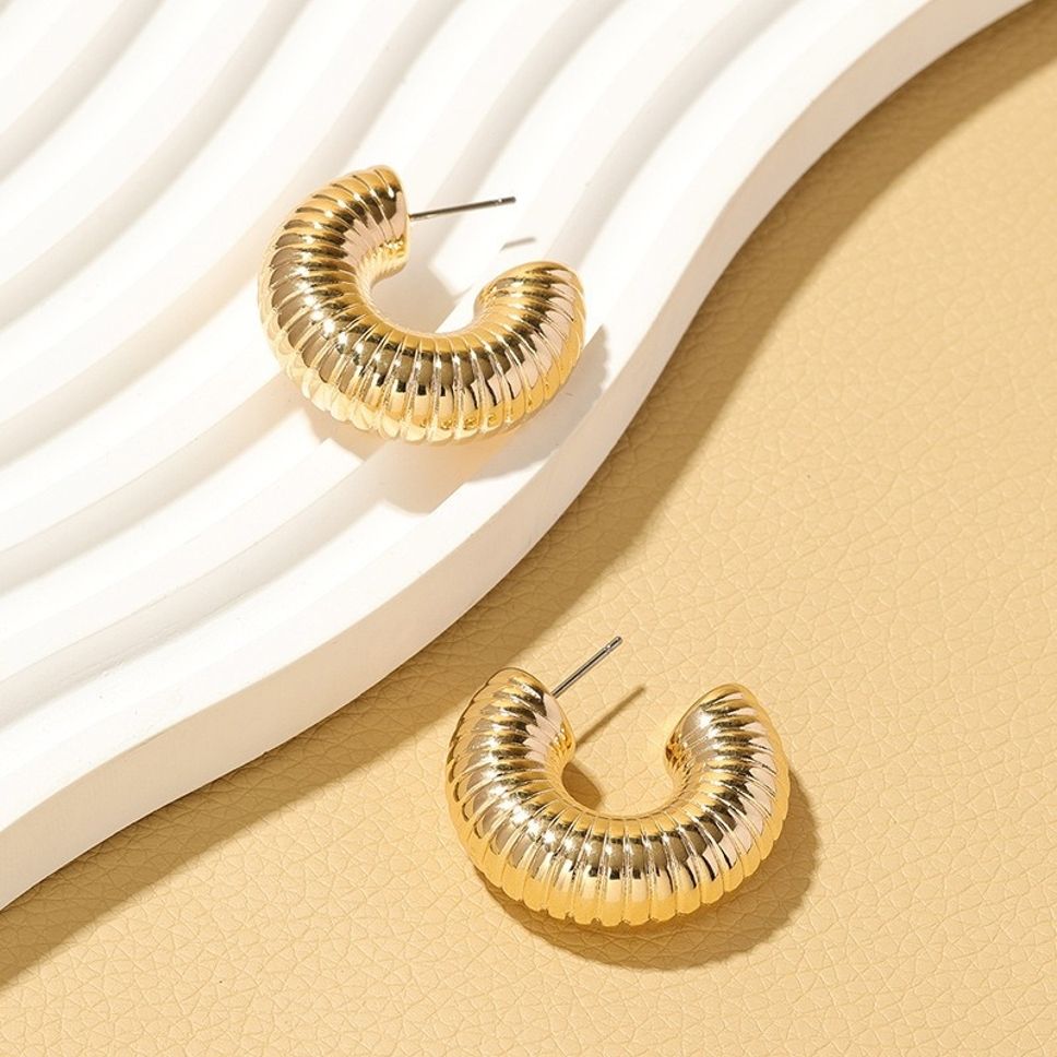 MYKI Gold Plated Crescent Ribbed Hoop Earrings | MYKI (MKERCH1026G-SSYI)