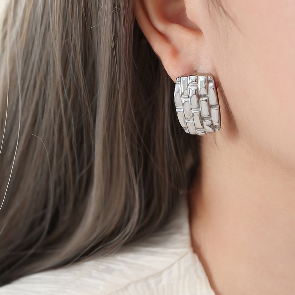 MYKI Anti Tarnish Woven Texture Earrings | MYKI (MKERCH1029-SSYI)