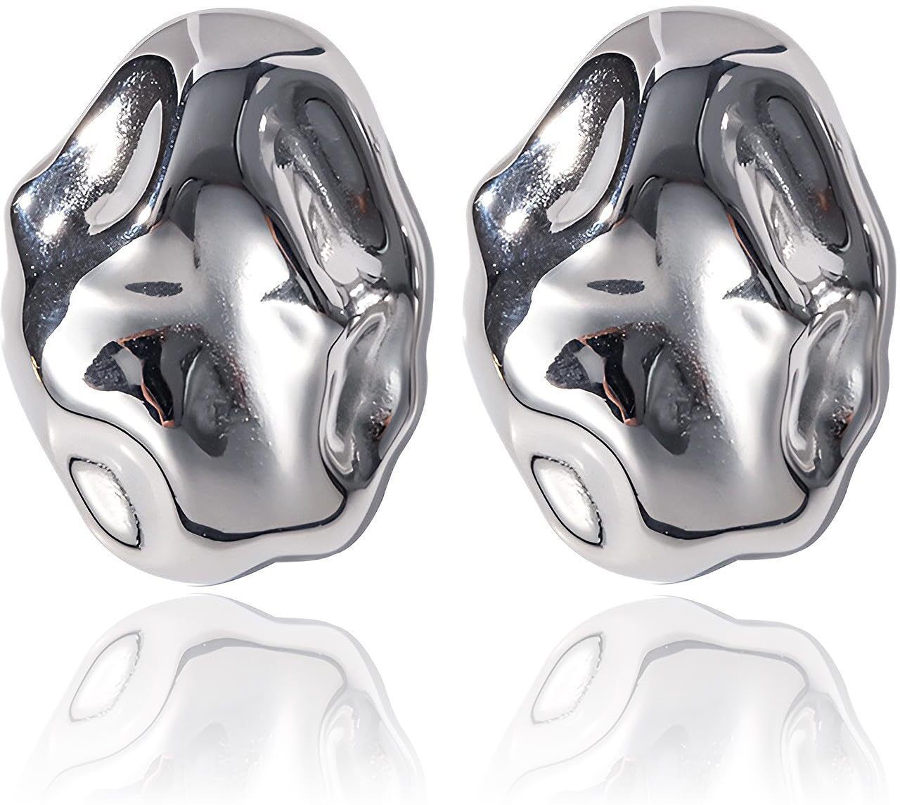 MYKI Silver Organic Pebble Anti Tarnish Earrings | MYKI (MKERCH1030S-SSYI)