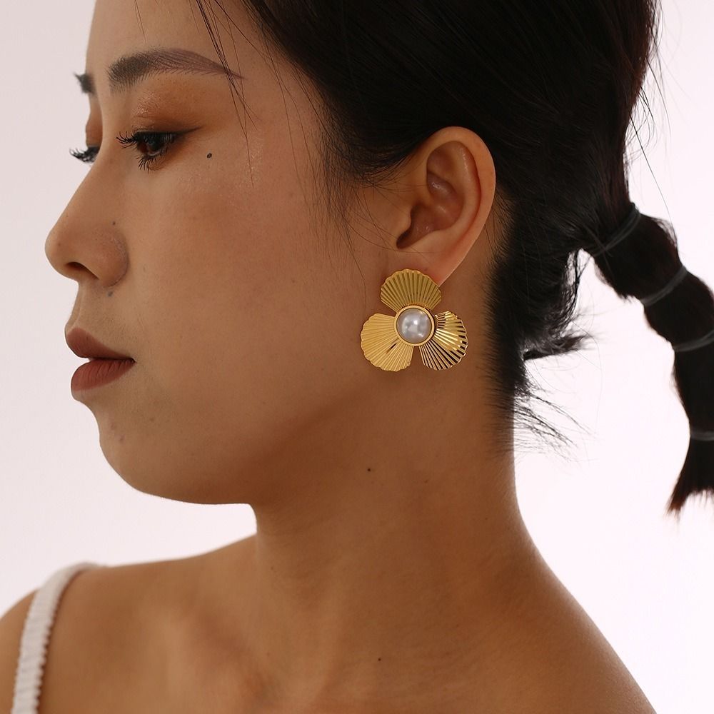 MYKI Gold Plated Floral Pearl Anti Tarnish Earrings | MYKI (MKERCH1031G-SSYI)