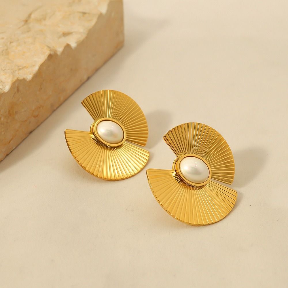 MYKI Gold Plated Half Moon Pearl Anti Tarnish Earrings | MYKI (MKERCH1032G-SSYI)