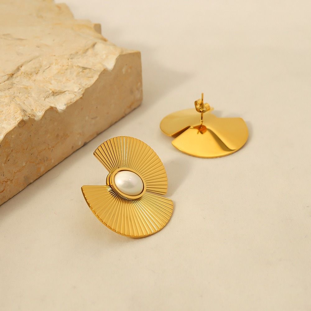 MYKI Gold Plated Half Moon Pearl Anti Tarnish Earrings | MYKI (MKERCH1032G-SSYI)