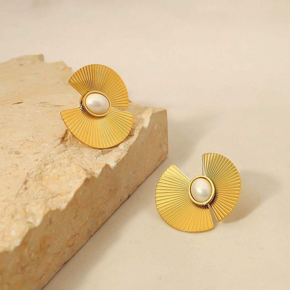 MYKI Gold Plated Half Moon Pearl Anti Tarnish Earrings | MYKI (MKERCH1032G-SSYI)