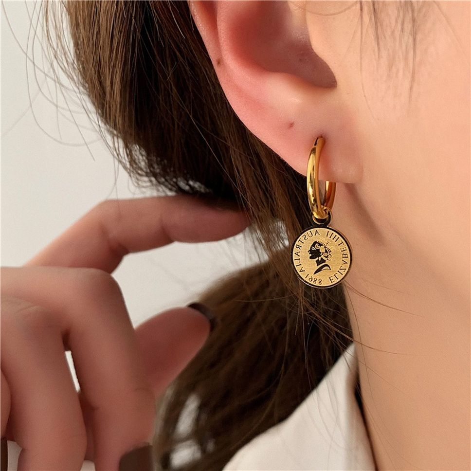 MYKI Gold Plated Coin Drop Hoop Earrings | MYKI (MKERCH1035G-SSYI)