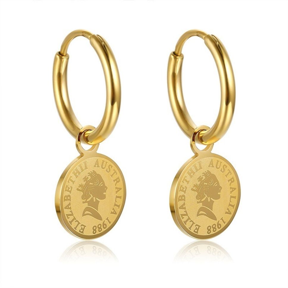 MYKI Gold Plated Coin Drop Hoop Earrings | MYKI (MKERCH1035G-SSYI)
