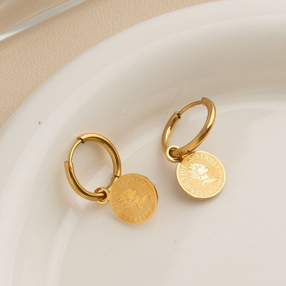 MYKI Gold Plated Coin Drop Hoop Earrings | MYKI (MKERCH1035G-SSYI)