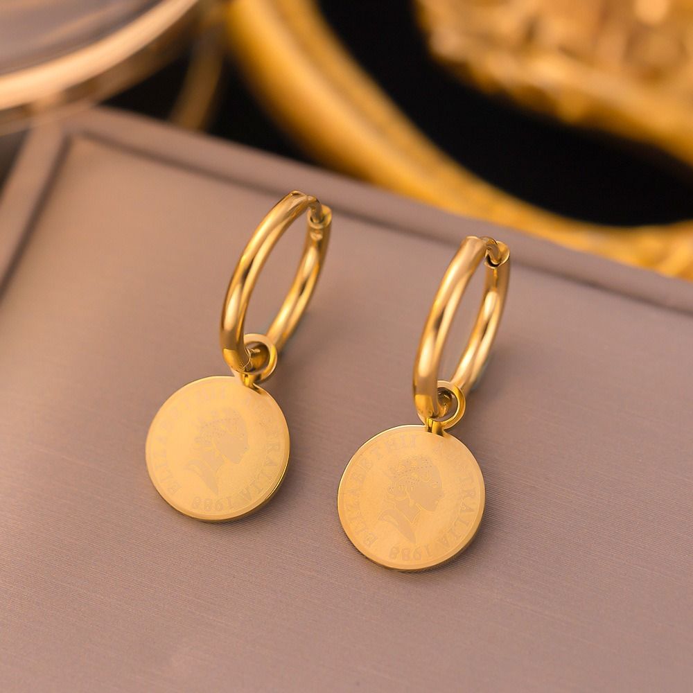 MYKI Gold Plated Coin Drop Hoop Earrings | MYKI (MKERCH1035G-SSYI)