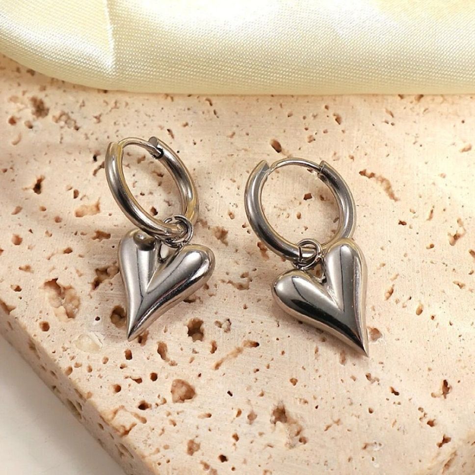 MYKI Silver Tone Heart Charm Premium Plated Necklace & Hoop Earrings (mkps50)