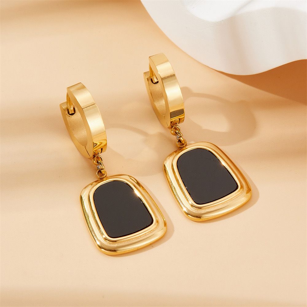MYKI Gold Plated Black Enamel Drop Earrings | MYKI (MKERCH1038G-BLACK-SSYI)