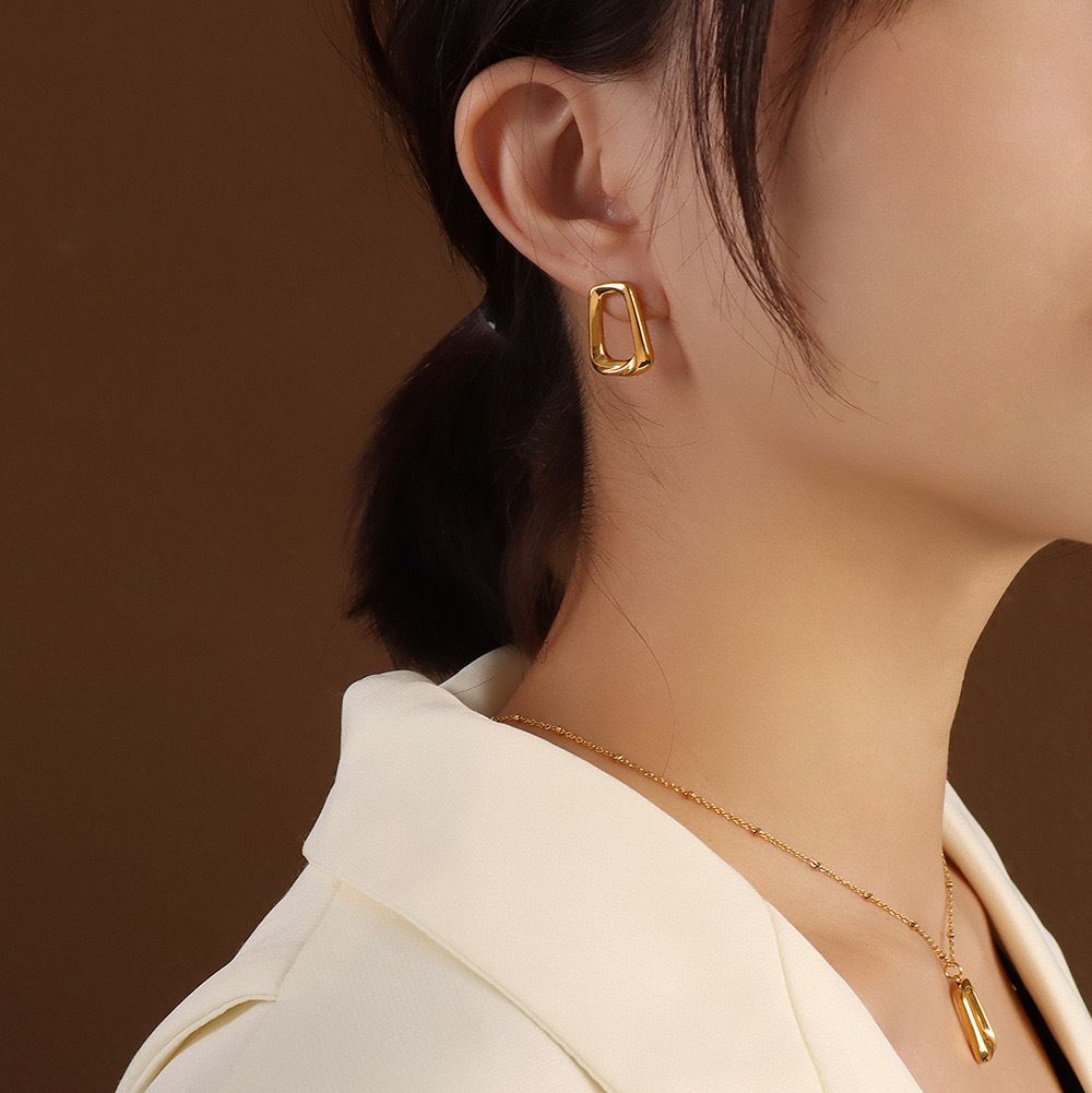 MYKI Gold Plated Minimal Open Rectangle Earrings | MYKI (MKERCH1039G-SSYI)