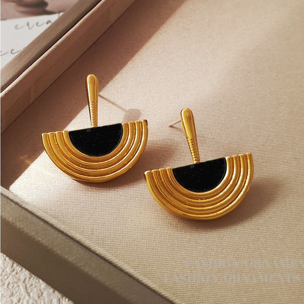 MYKI Gold Plated Half Fan Enamel Earrings | MYKI (MKERCH1041G-SSYI)
