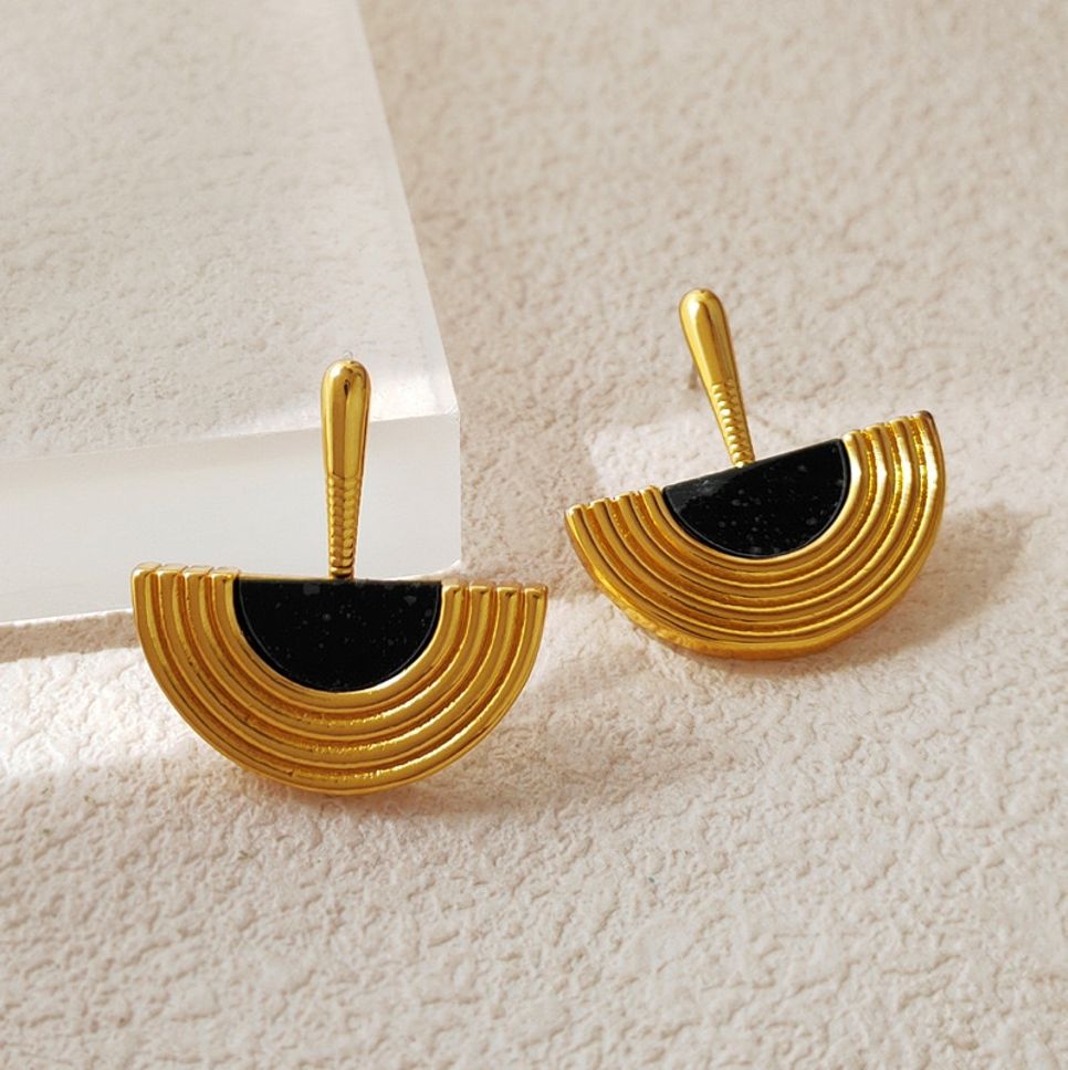 MYKI Gold Plated Half Fan Enamel Earrings | MYKI (MKERCH1041G-SSYI)