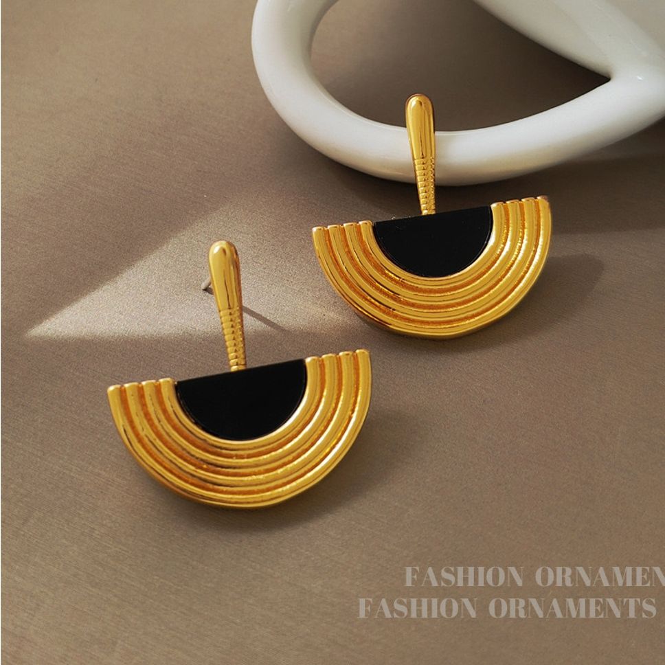 MYKI Gold Plated Half Fan Enamel Earrings | MYKI (MKERCH1041G-SSYI)