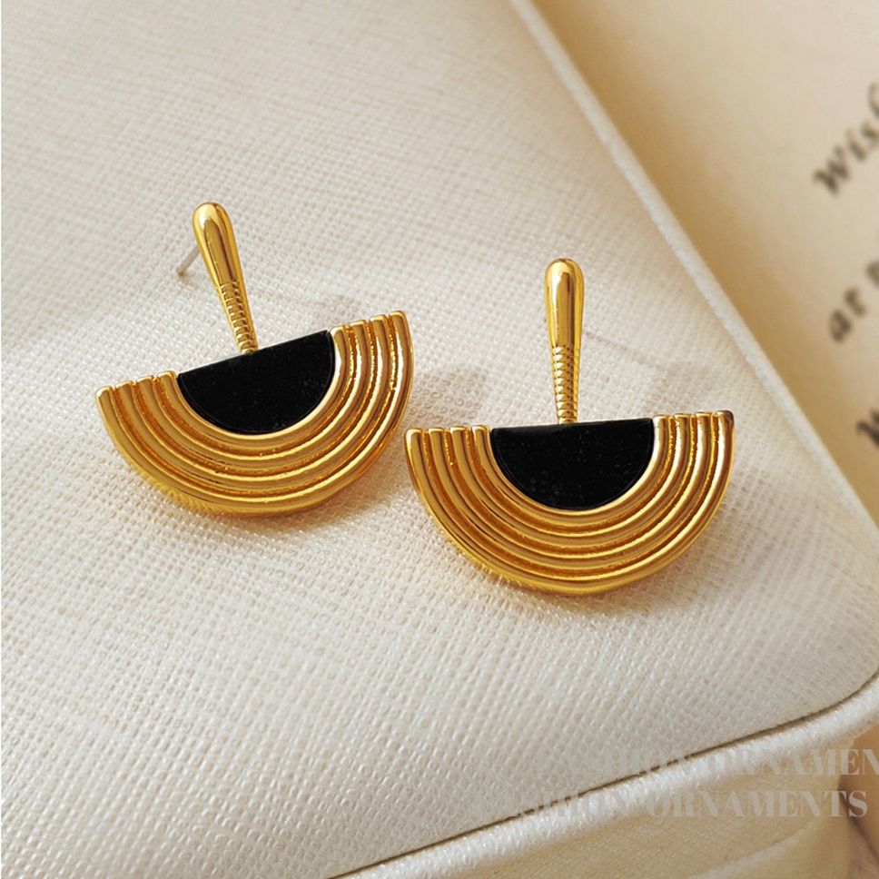 MYKI Gold Plated Half Fan Enamel Earrings | MYKI (MKERCH1041G-SSYI)
