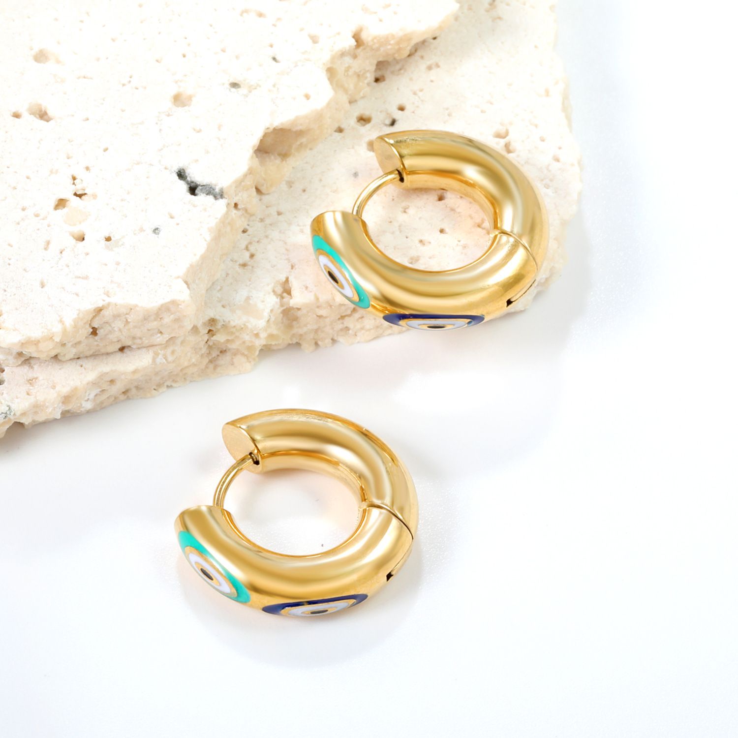 MYKI Gold Plated Evil Eye Hoop Earrings | MYKI (MKERCH1043G-SSYI)