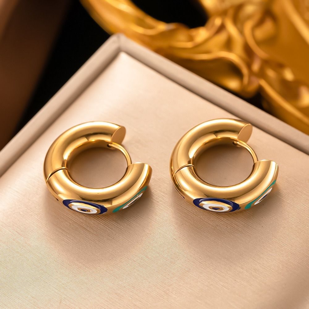 MYKI Gold Plated Evil Eye Hoop Earrings | MYKI (MKERCH1043G-SSYI)