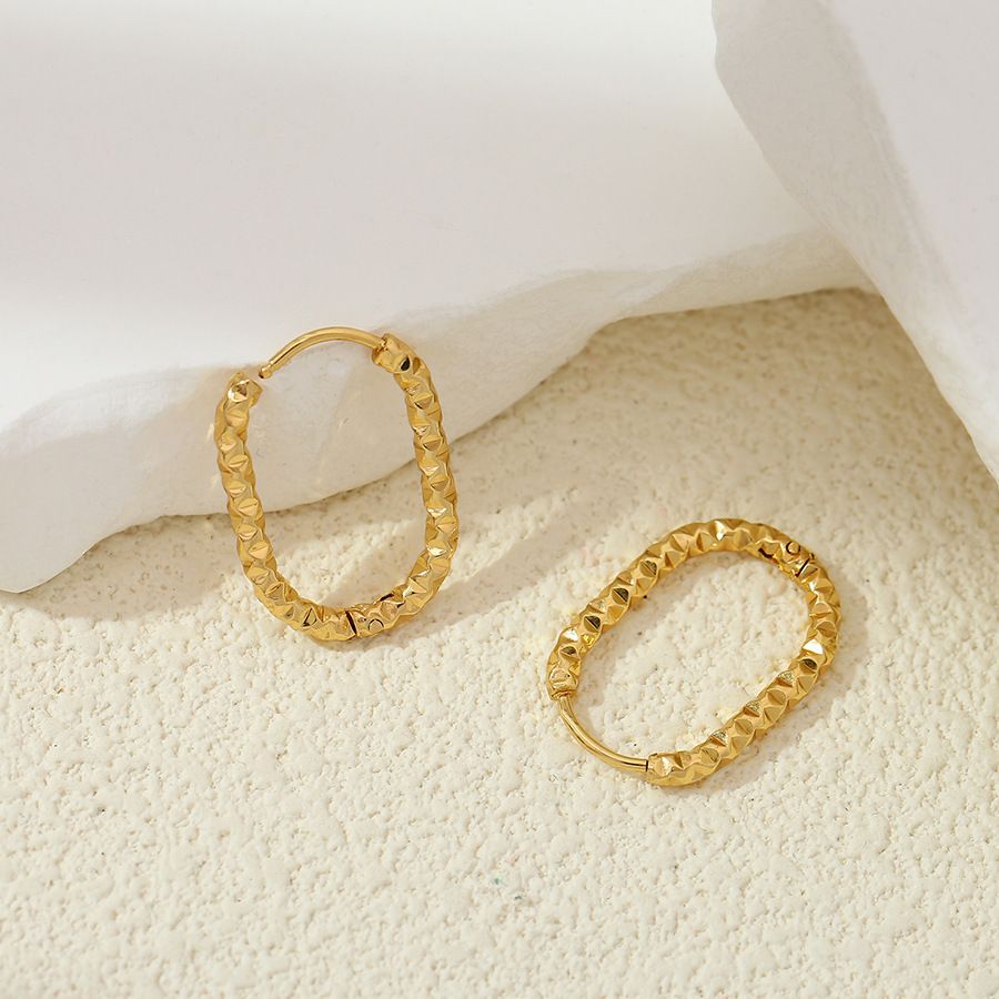 MYKI Textured Oval Hoop Earrings | Anti Tarnish Finish (MKERCH1044-SSYI)