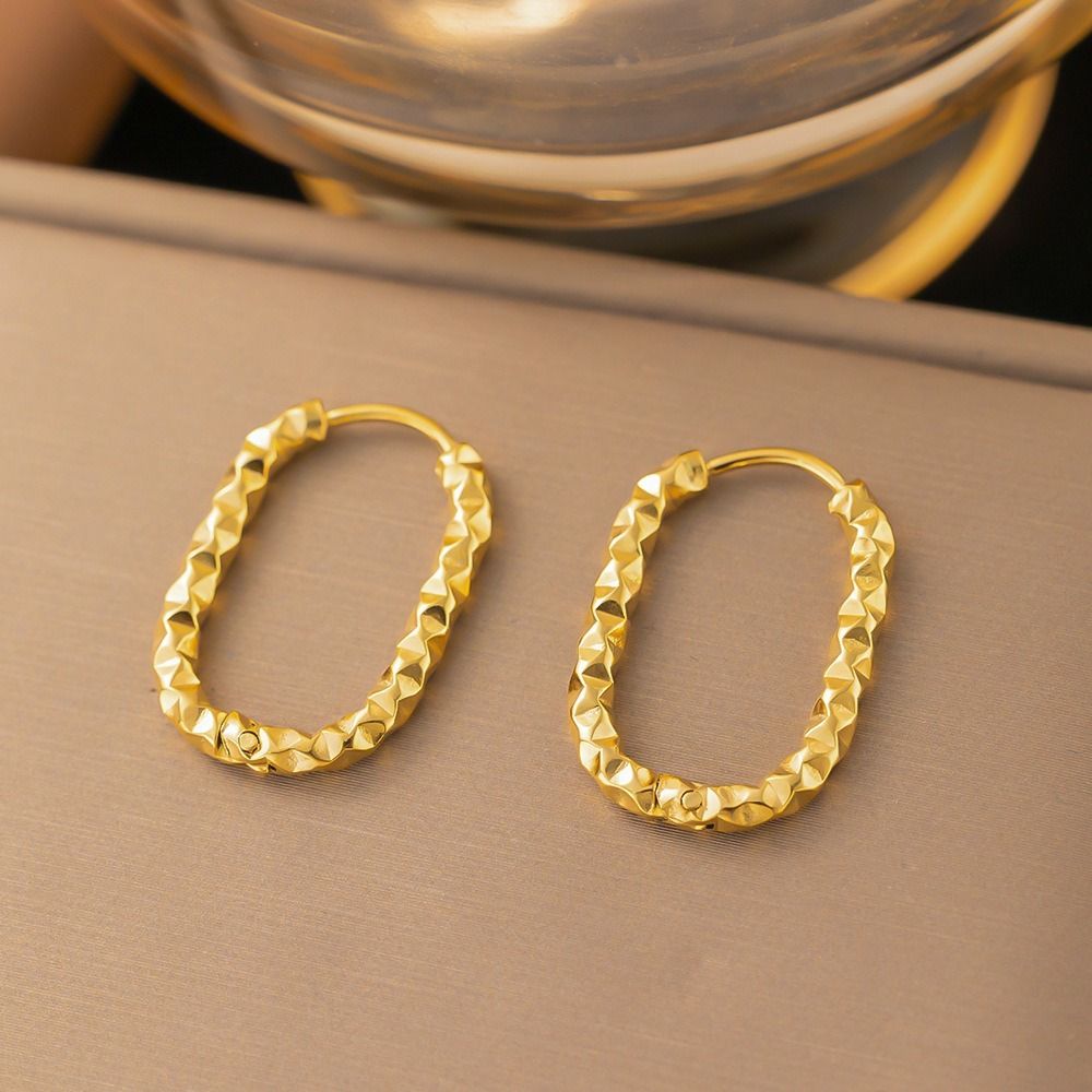MYKI Gold Plated Textured Oval Hoop Earrings | Anti Tarnish Finish (MKERCH1044G-SSYI)