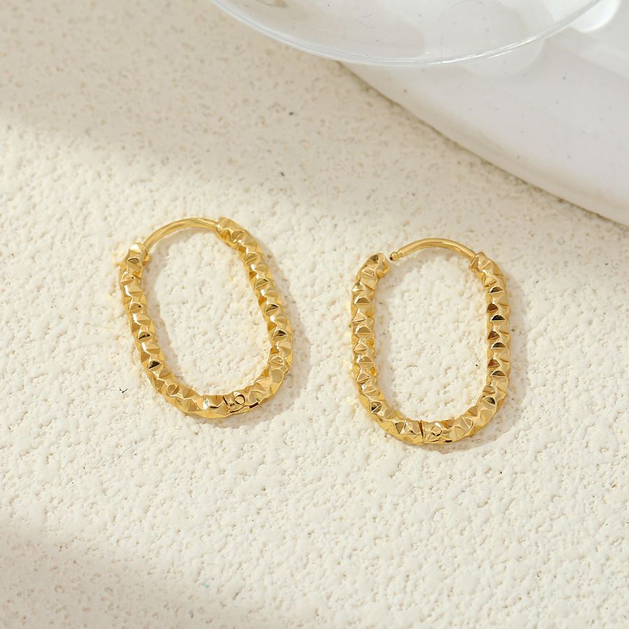 MYKI Textured Oval Hoop Earrings | Anti Tarnish Finish (MKERCH1044-SSYI)