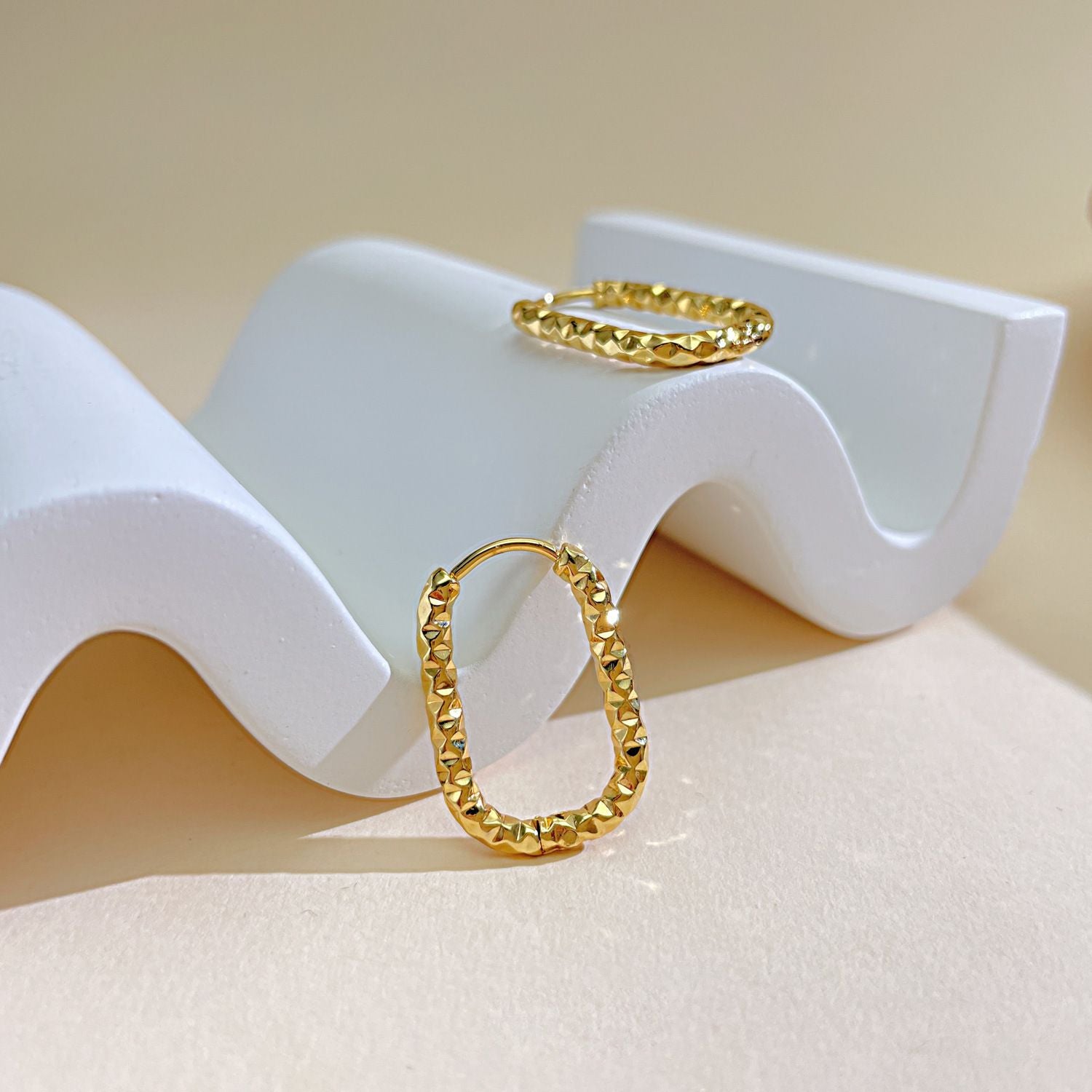 MYKI Textured Oval Hoop Earrings | Anti Tarnish Finish (MKERCH1044-SSYI)