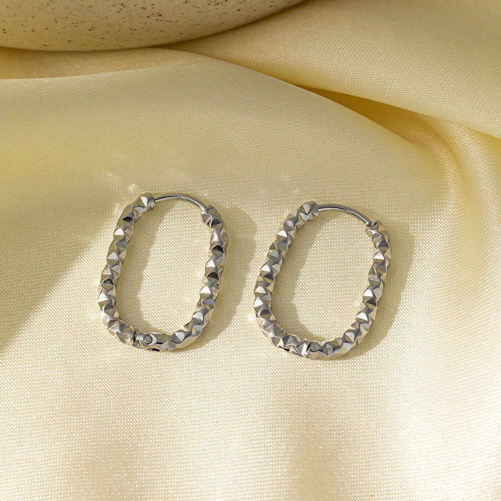 MYKI Textured Oval Hoop Earrings | Anti Tarnish Finish (MKERCH1044-SSYI)