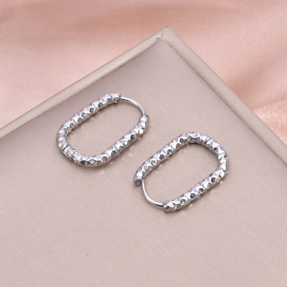 MYKI Textured Oval Hoop Earrings | Anti Tarnish Finish (MKERCH1044-SSYI)